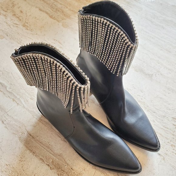 Nasty Gal Faux Leather Fringe Western Boots - Picture 1 of 9